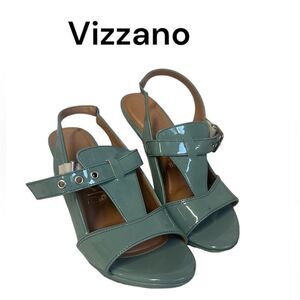 NEW Vizzano teal patent leather cut out heel sandal 8